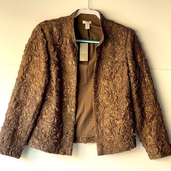 NWT ($159) Chico's Blazer Jacket Coat Taupe Rose Sequin, Sz 1 (M/8) - Picture 5 of 14